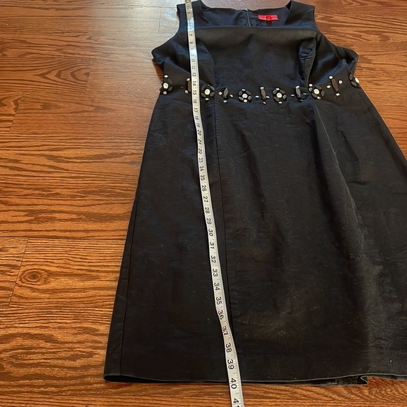 OSCAR de la RENTA linen beaded waist black shift dress sleeveless lined size 14 - Picture 12 of 13